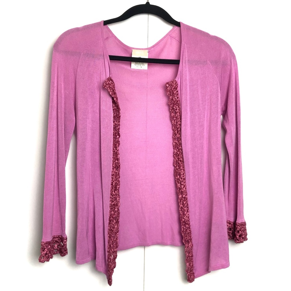 Vintage Versus Versace Pink Open Front Cardigan Silk Crochet Detail